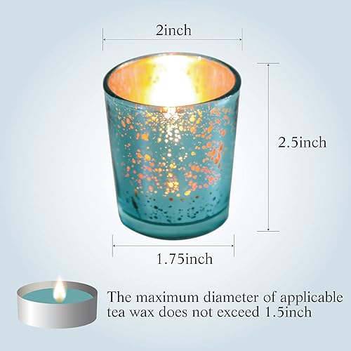 Miniatura 6 de Blue Votive Candle Holders, Mercury Glass Tealight Candle Holder Set of 12, Perfect Centerpieces for Wedding, Party, Home Decor (Blue)