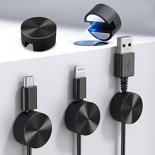 Miniatura 7 de Pro - Organizador magnético de cables, paquete de 5 soportes magnéticos para cables de silicona para gestión de cables, adecuado para acero, hierro,