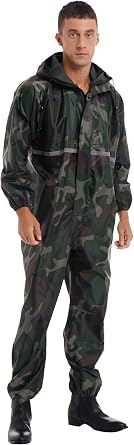 XUNZOO Motorcycle Rain Suit for Men & Women One Piece Hooded Jumpsuit Reflective Strip Waterproof Rainsuit