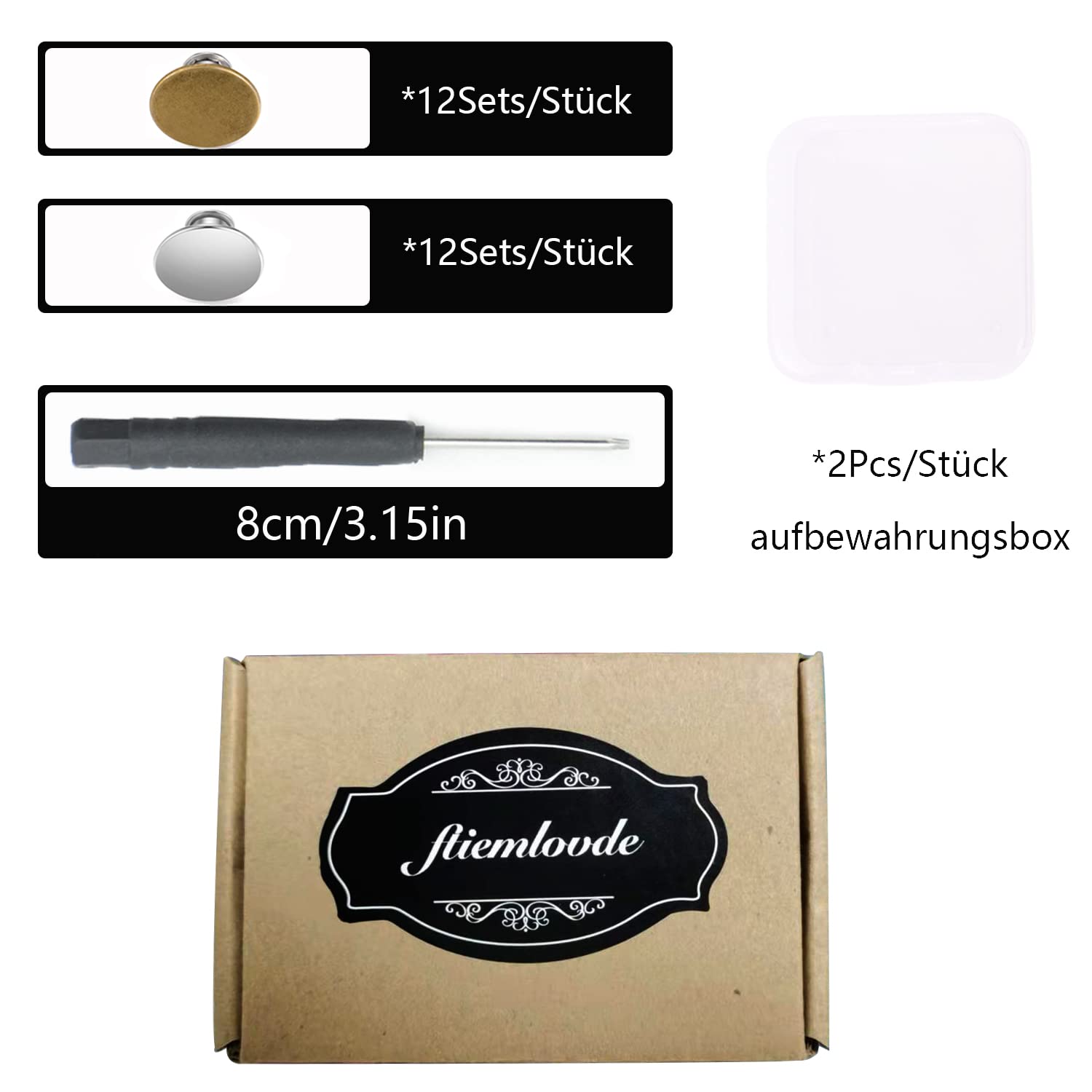 VooGenzek 22 Set 17mm Sostituzione dei Bottoni Jean, Spille di Jeans Rimovibili, Bottoni Regolabili in Metallo per Jeans, Giacche, con Rivetti e Cacciavite, Ottone/Argento/Nero in 11 Modelli