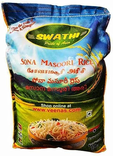 Swathi Sona Masoori Rice 10kg Lightweight Aromatic Ideal for Daily Cooking South Indian Meals Biryani and Pulao Product from India Pack of 1