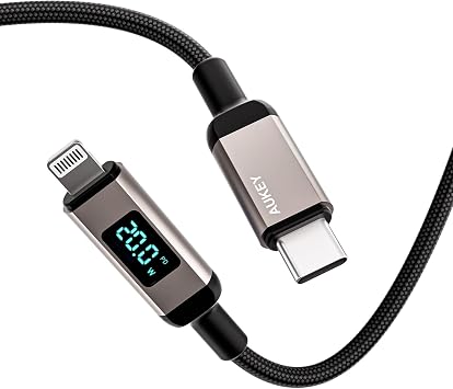 AUKEY USB Type-C to Lightning Cable, 3.3 ft 1 m, Impulse Series, CB-CL14, Fast Charging, PD Compatible, MFi Certified, Data Transfer, 480 Mbps, iPhone Black, OKEY