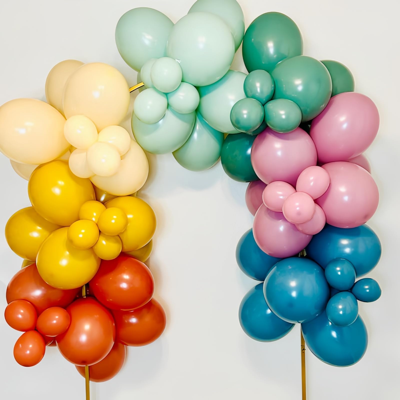 Muted Rainbow Balloons Assorted Colors, 12Inch Dusty Pastel Orange Yellow Green Blue Purple Colorful Retro Latex Balloon for Kid Boho Birthday Baby Shower Here Comes the Son Party Decorations — view 4