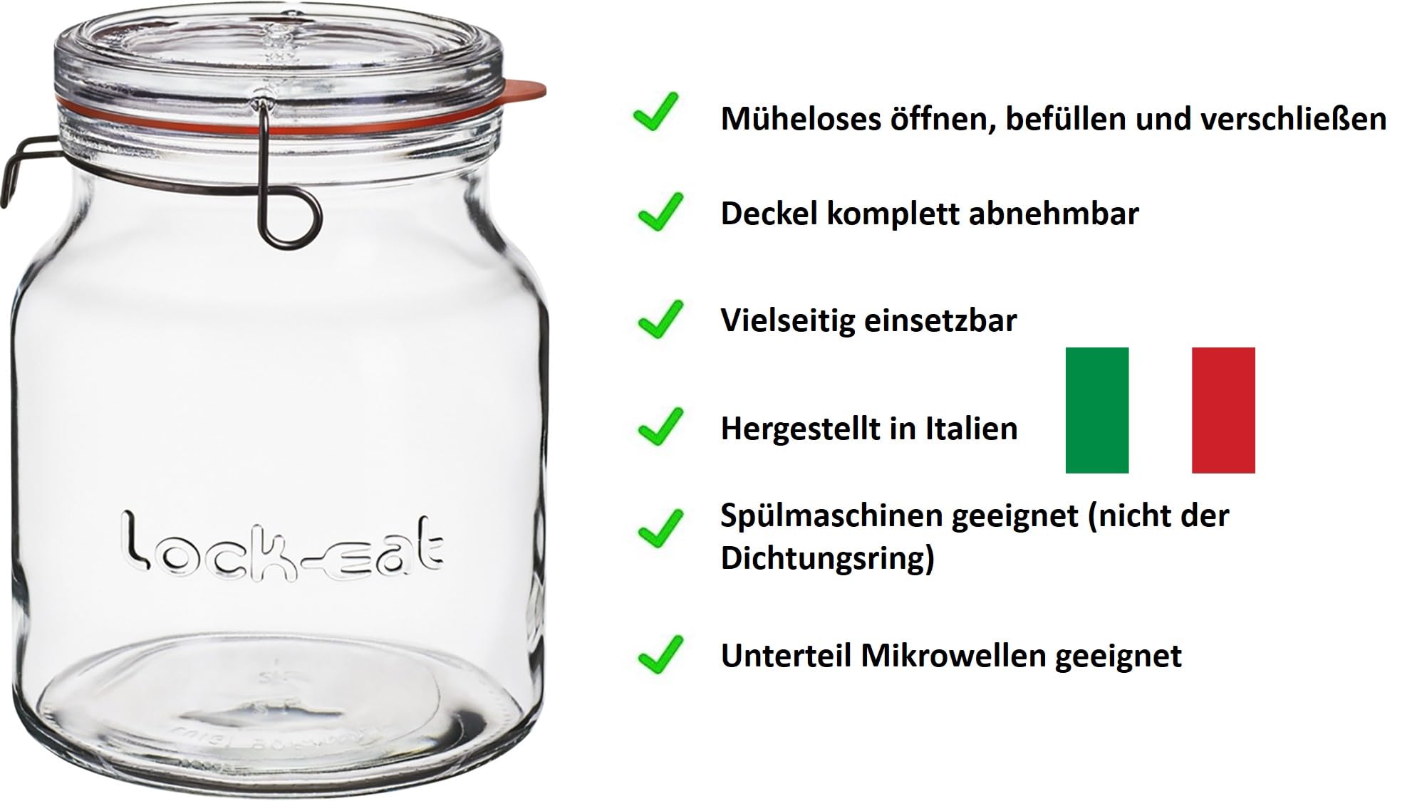 Lock-Eat Vorratsglas mit Bügelverschluss 2000ml - 4 Stück
