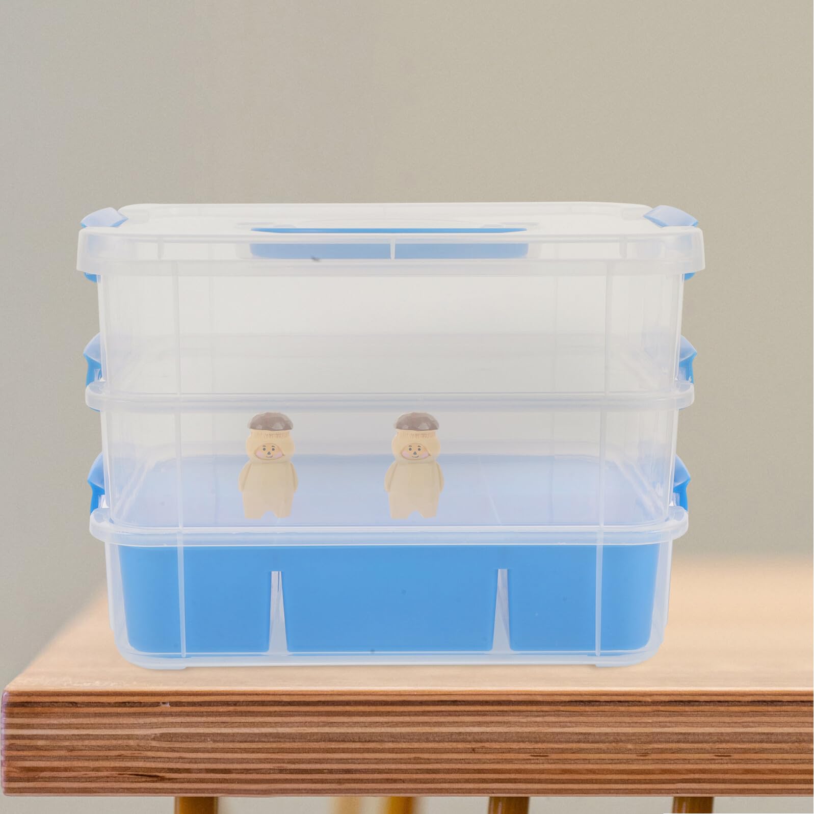 Mehrzweck Aufbewahrungsbox mit Deckel Stapelbar Kunststoff Kompakt mit Facheinteilung Organizer für Bastelmaterial und Büro Transportabel für Zuhause und Schule