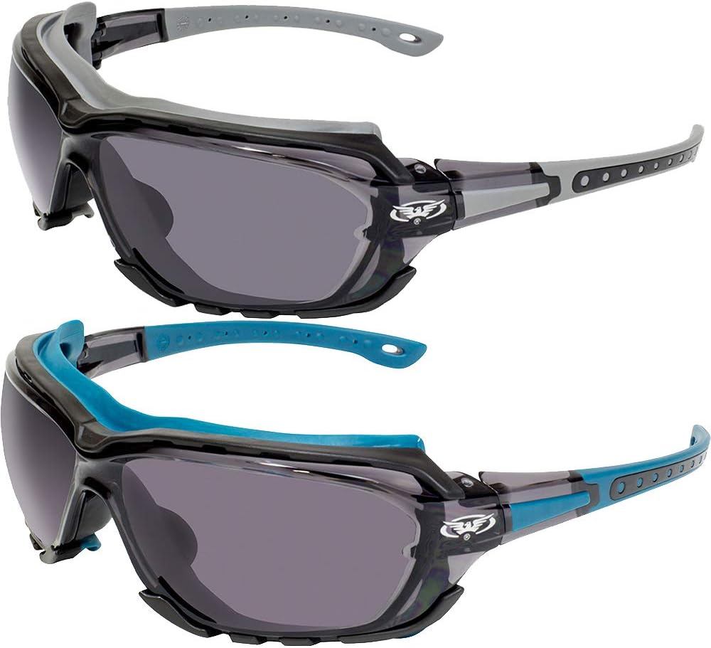 Global Vision 2 Pairs of Octane Motorcycle Riding Glasses Grey and Blue Gaskets with Smoke Lenses Global Vision 2 Pairs of Octane Motorcycle Riding Glasses Grey and Blue Gaskets with Smoke Lenses