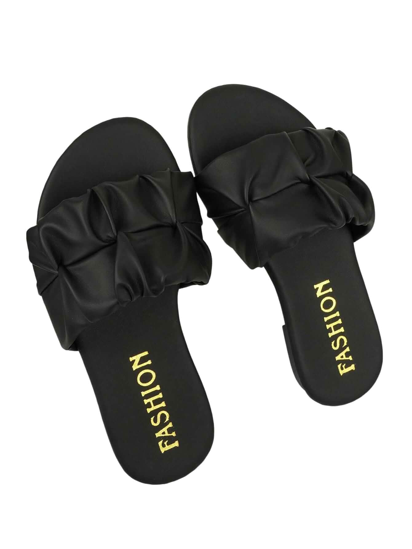 GORGLITTER Girl's Ruched Flat Dressy Sandals Trendy Summer Slide Sandals Girls Black Sandals, Size 2 4, Girls Flat Slides Trendy, Slides Shoes For Girls