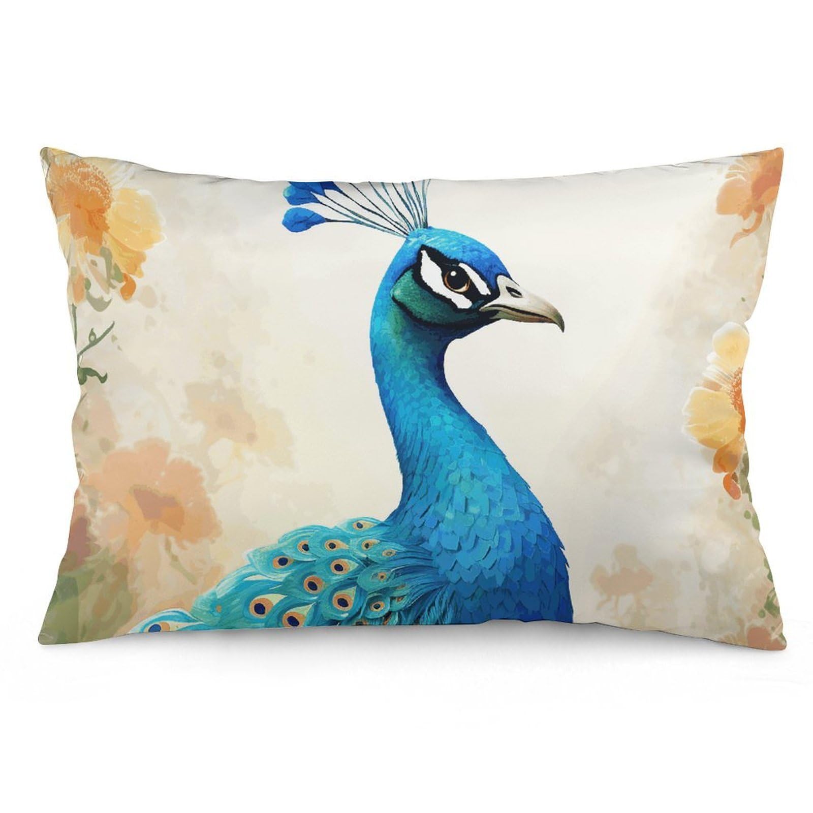 2 Pack Pillow Cases for Hair and Skin, Soft Breathable Pillow Case Covers with Hidden Zipper, Cartoon Blue Peacock Pillowcase 12 "x20 Pillow Covers for Sleeping Gift