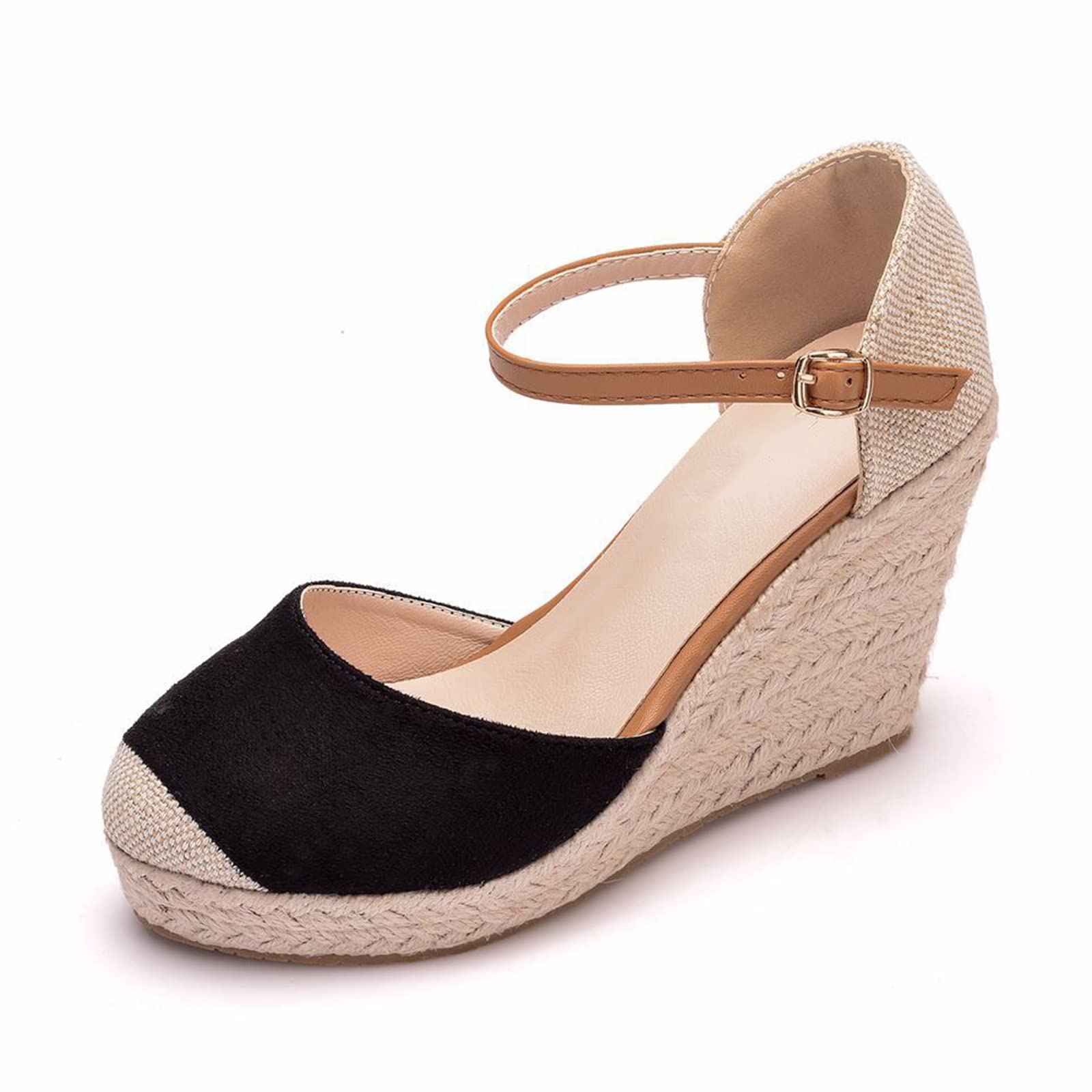 Alpargatas de Mujer con Puntera Cerrada, Correa de Tobillo, Plataforma Elegante, Sandalias de cuña, para Fiesta, Baile, Vacaciones, Playa, Zapatos Elegantes