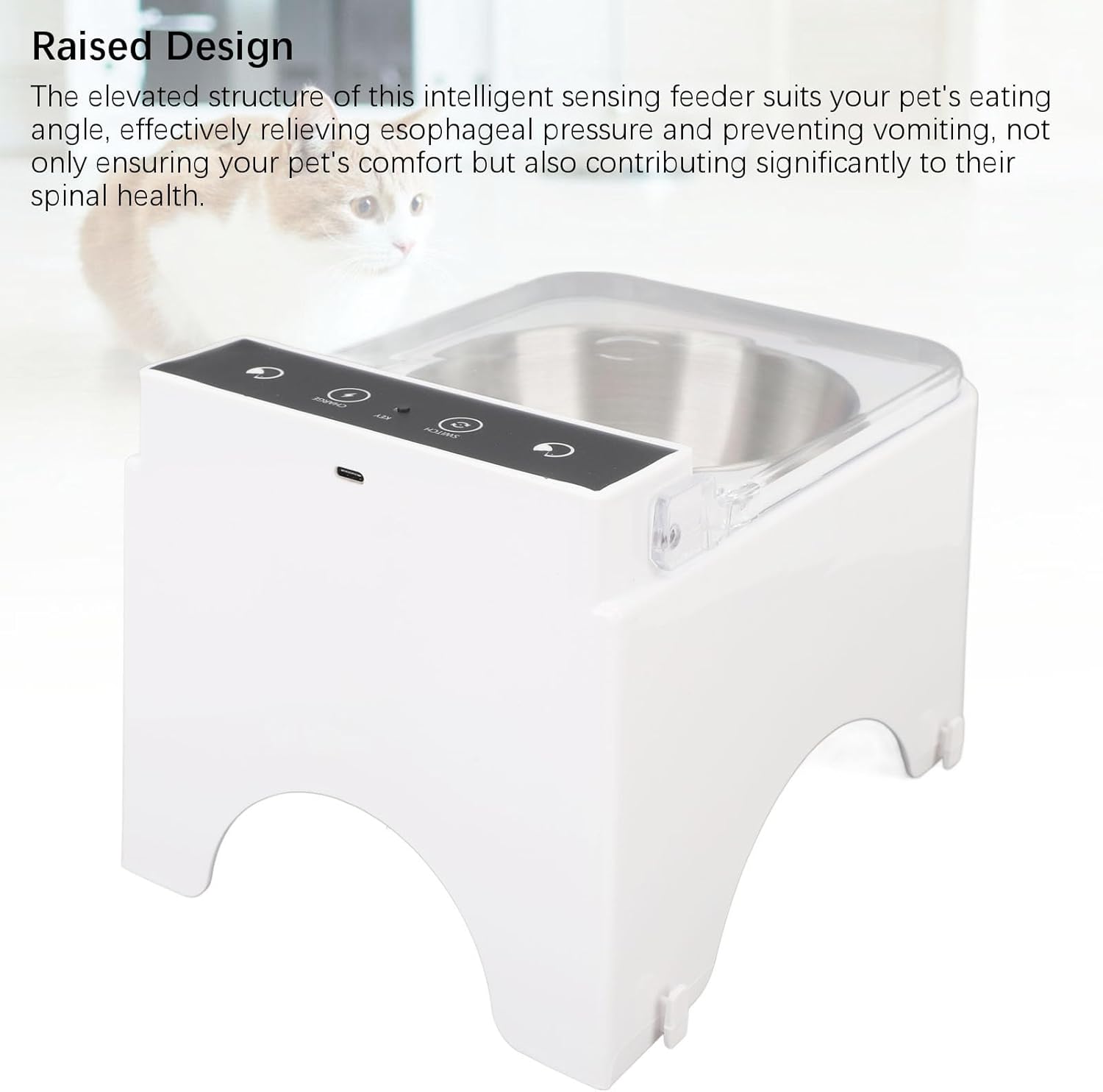 Pilipane Cat Automatic Sensing Feeder Transparent Lid Raised Design Hygienic Automatic Intelligent Cat Dog Feeder Bowl for Home Indoor (Red)