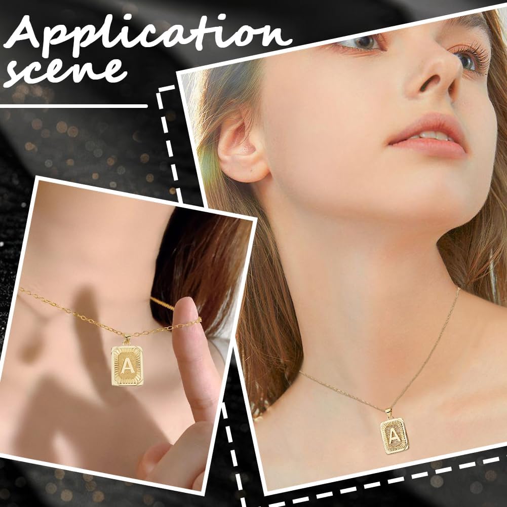 Beebeecraft 1 Box 1Pc Alphabet A-Z Necklaces for Men Women 18K Gold Plated Brass Initial Letters Necklaces with Rectangle Velvet Pouches for Men Women