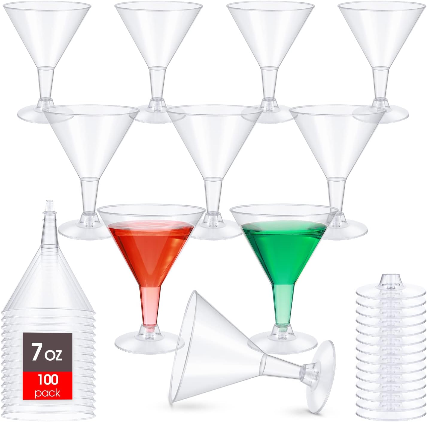 100 Pcs 7 oz Plastic Martini Glasses Disposable Cocktail Glasses Clear Margarita Glasses Plastic Party Champagne Cups for Drinking Whiskey Outdoor Parties Weddings Birthday Picnics Holiday