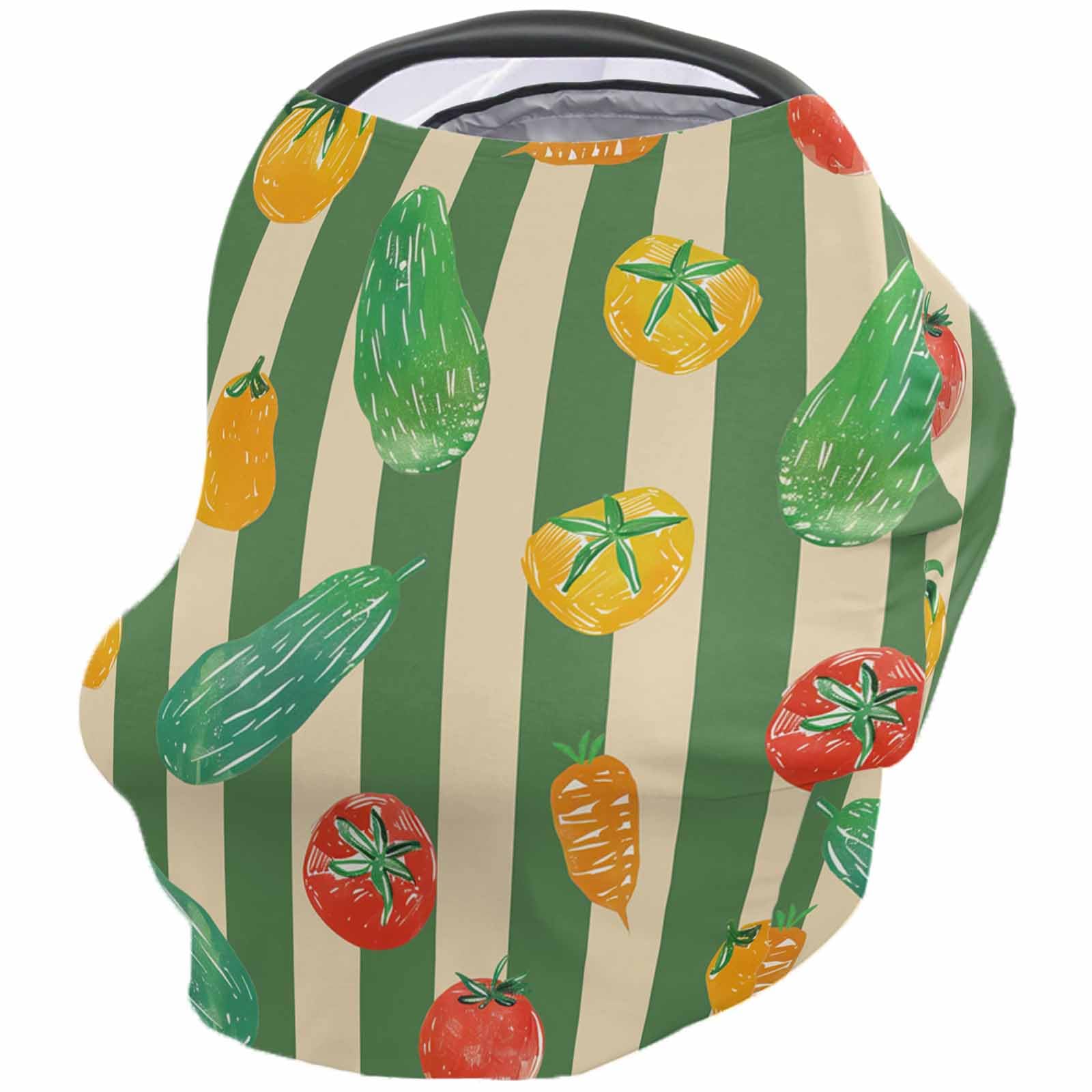 Nursing Cover for Breastfeeding Scarf, Colorful Cartoon Vegetables Green Strips Hand Painted Baby Car Covers Super Soft Multi Use for Canopy Shopping Cart Cover Blanket Stroller Cover