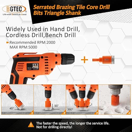 Miniatura 6 de BGTEC - Juego de brocas de diamante seco de 6810122025321.378 in y 1 broca de chaflán Dimaond de 1-38 pulgadas para cerámica de porcelana de granito