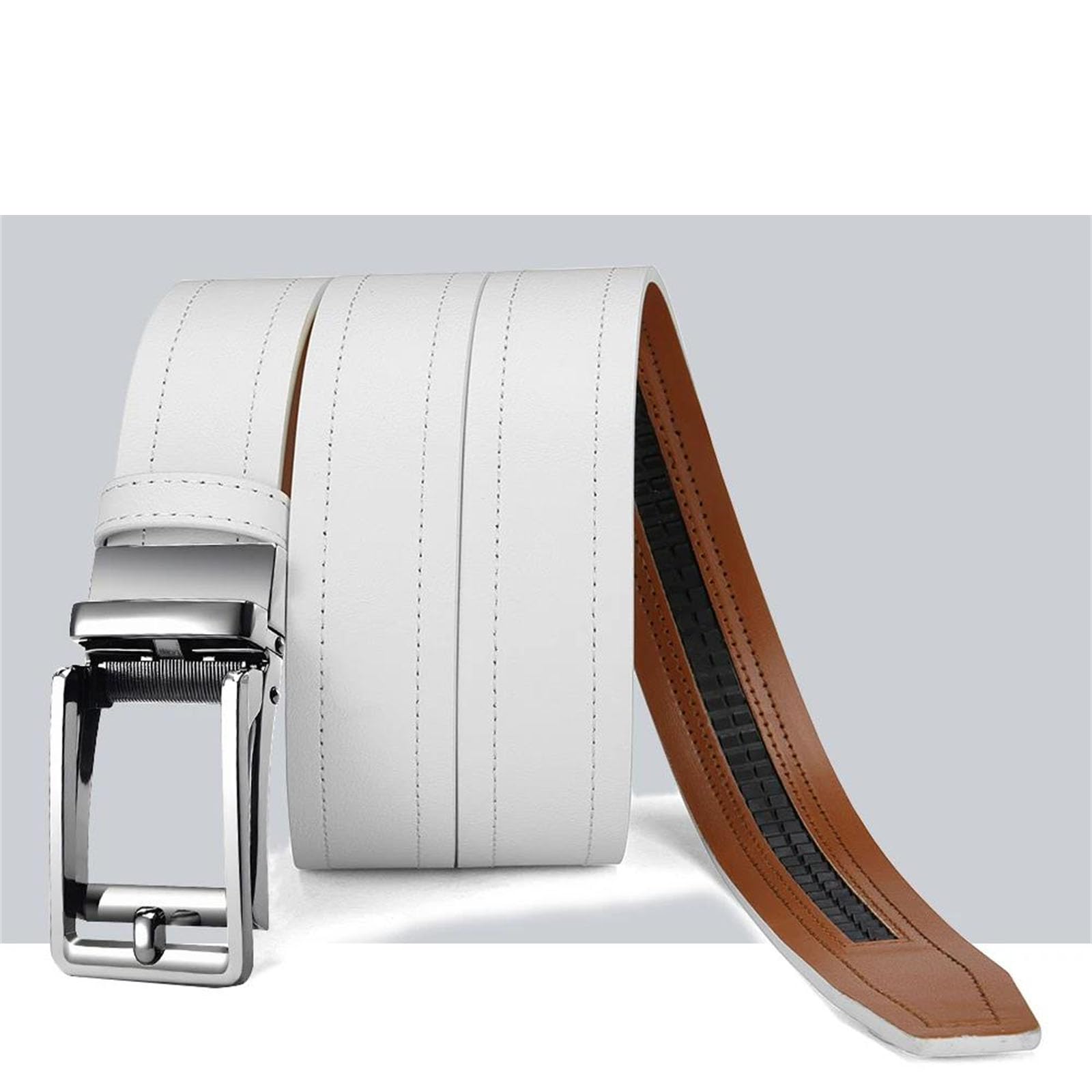 Cinturón de piel auténtica con hebilla automática ajustable para hombre