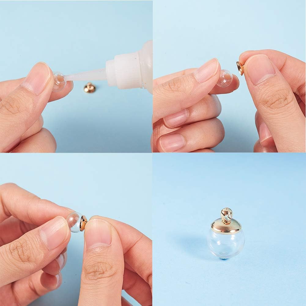 PH PandaHall 50 pcs 10mm Mini Empty Clear Glass Globe Bottles with Platinum & Golden Brass Bails Cap for Earring Pendant DIY Jewelry Making