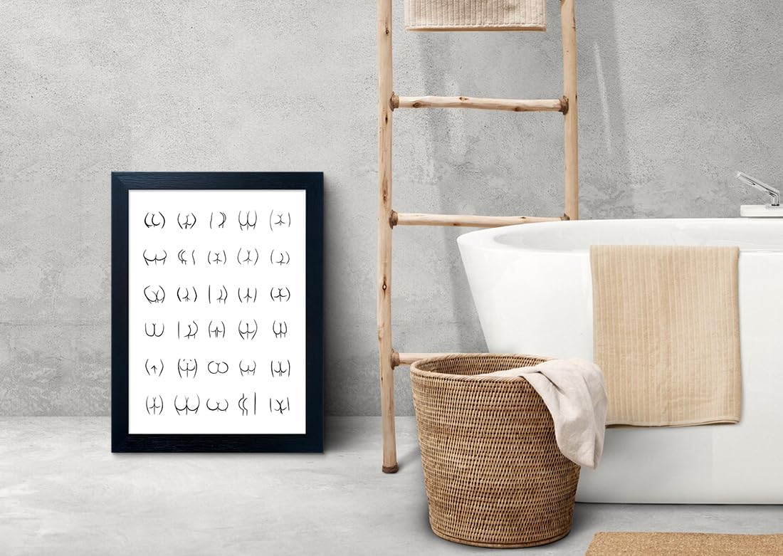 Black and White Bathroom Wall Art Framed Funny Wall Decor Canvas Print Bthroom Sign Picture Artwork