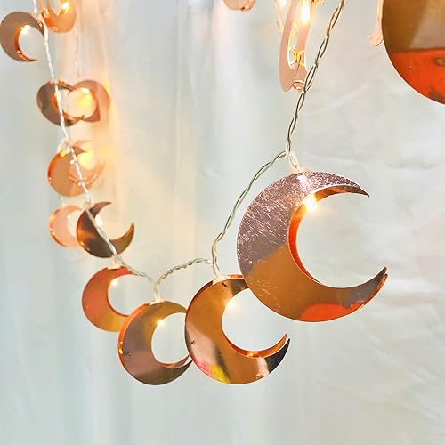 Vista 29 de Guirnalda de luces LED de plumas de oro rosa, farol de hojas de metal, funciona con pilas, luces de hadas para dormitorio, decoraciones de boda