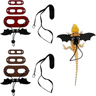2 Sets/6 PCS Bearded Dragon Leash Adjustable Bearded Dragon Harness and Lizard Leash with Wings for Small Pet Animals Iguana Gecko Chameleon Amphibians Rat Coffee Red