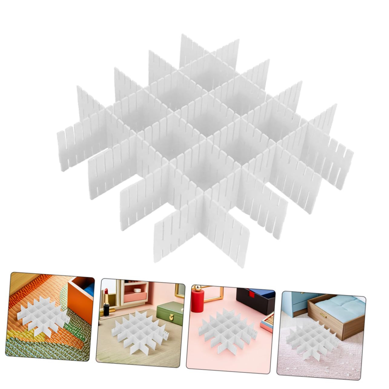Mobestech 16 Pezzi Divisori Regolabili per Plastica Bianco Opaco Organizer Griglia per Biancheria Calze Sciarpe e Cosmetici Separatore e Facile da Personalizzare