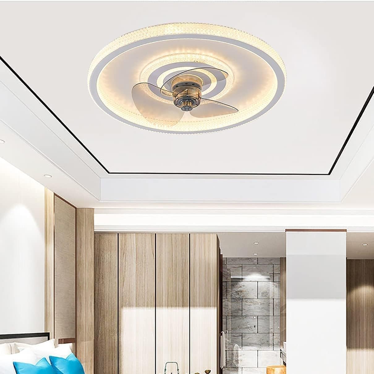 HXYSXHJUO Ceiling Fan Light 3 Speed Dimmable Led Lamp with Remote Pendant Living Room Fixtures Home Decoration(Color:White)