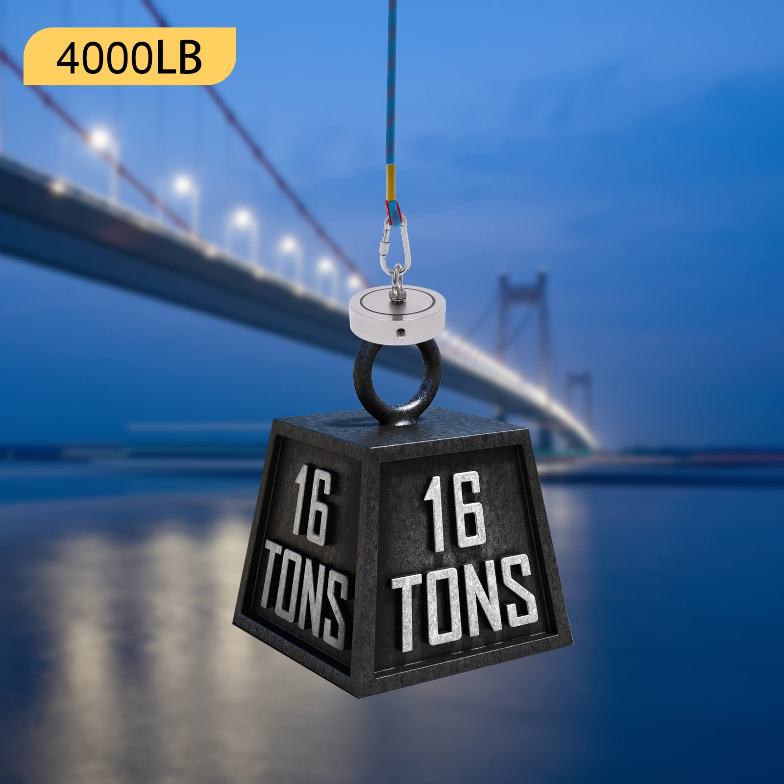 Kit da 4000 libbre Deluxe Double Sided Fishing Magnet, Kit da pesca con magnete super potente con custodia, Corda da pesca con magnete da 65 piedi, per recuperare oggetti in fiume, lago, spiaggia