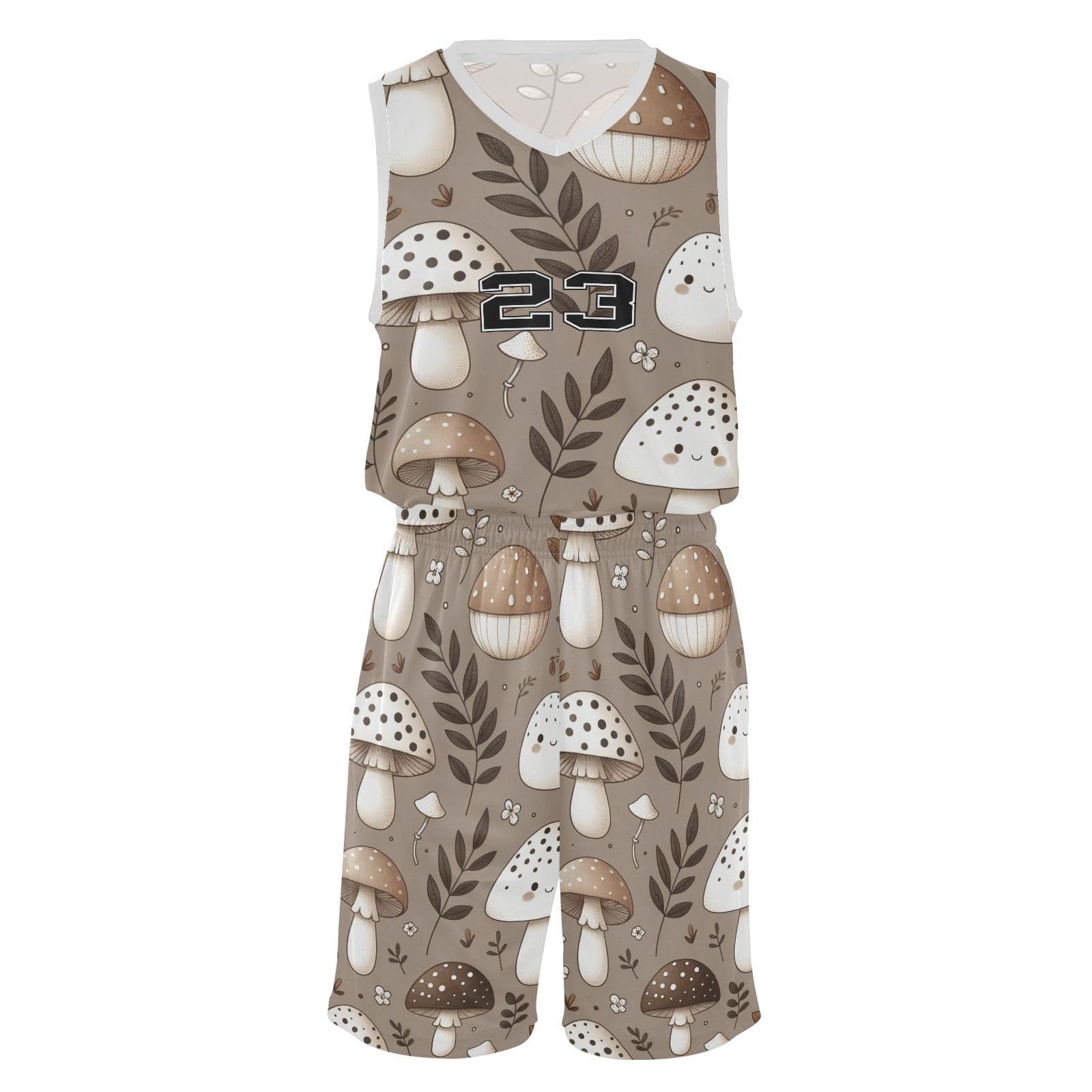 FLildon Cute Mushrooms Brown Boys Basketball Jersey Set Tank Top Shorts Tracksuit Sport Training Suit for Kids, L