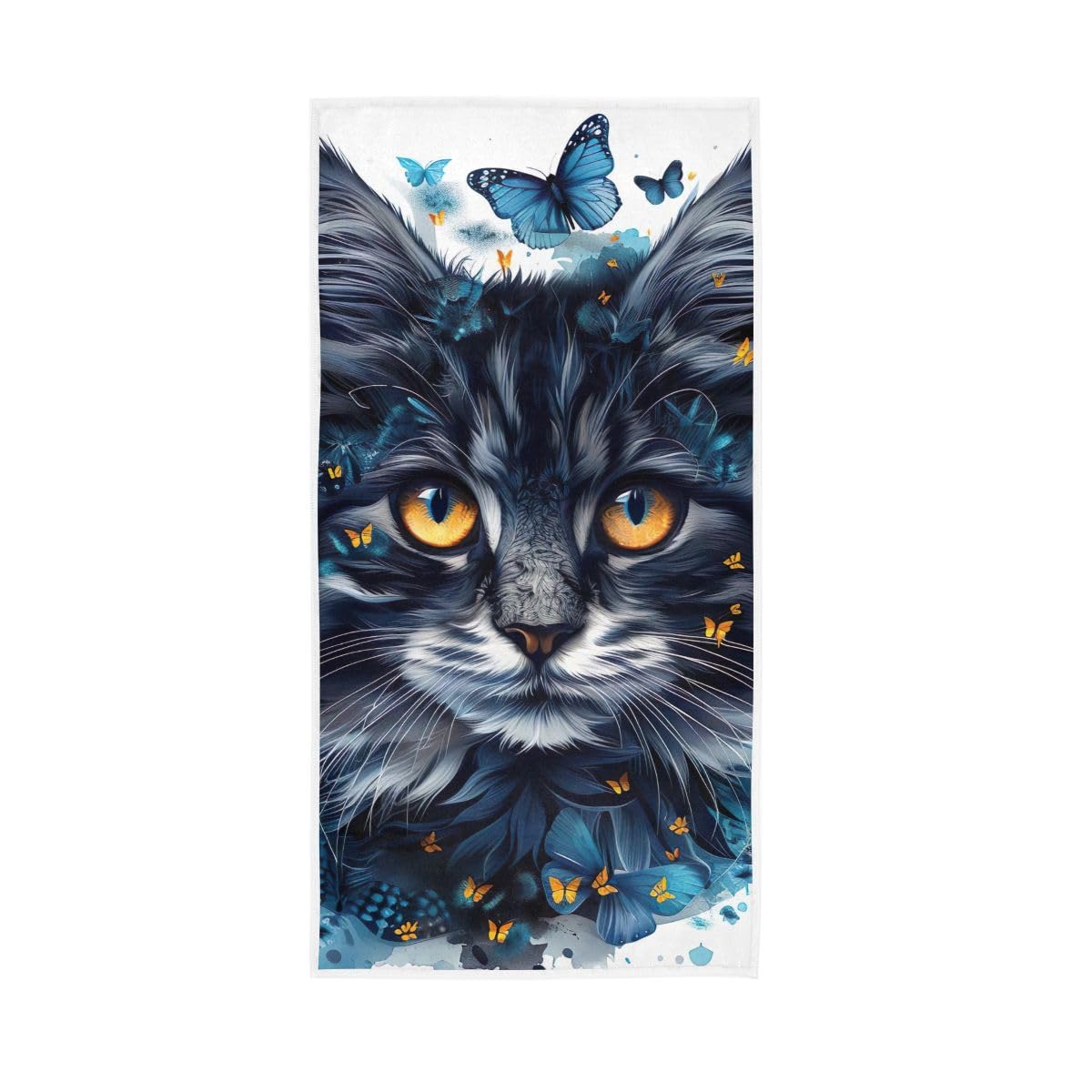 HUYGD Cute Kitten Blue Butterfly Hand Towel Soft Washcloths Shower Towels 15 x 30 Inch