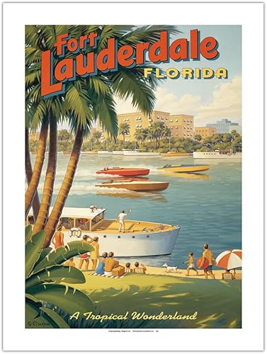 Fort Lauderdale Florida - País de las maravillas tropicales - Carreras de barcos - Capital de yates - Póster de viaje vintage por Kerne Erickson -