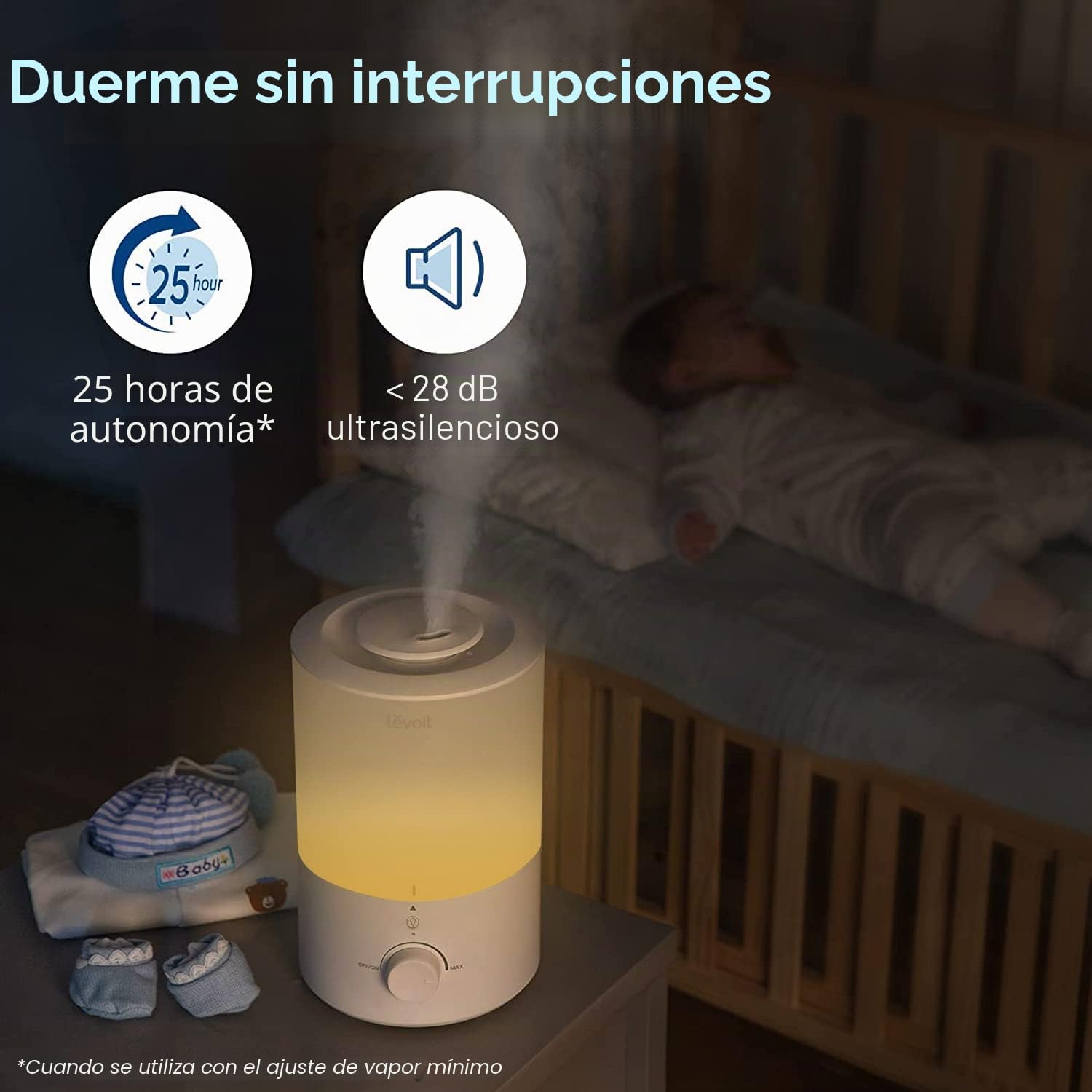 Levoit Humidificador para dormitorio, fácil llenado superior, tanque de 3 litros para habitaciones grandes, luz nocturna suave, niebla fría ultrasónica rápida, difusor de aceite esencial, ideal para