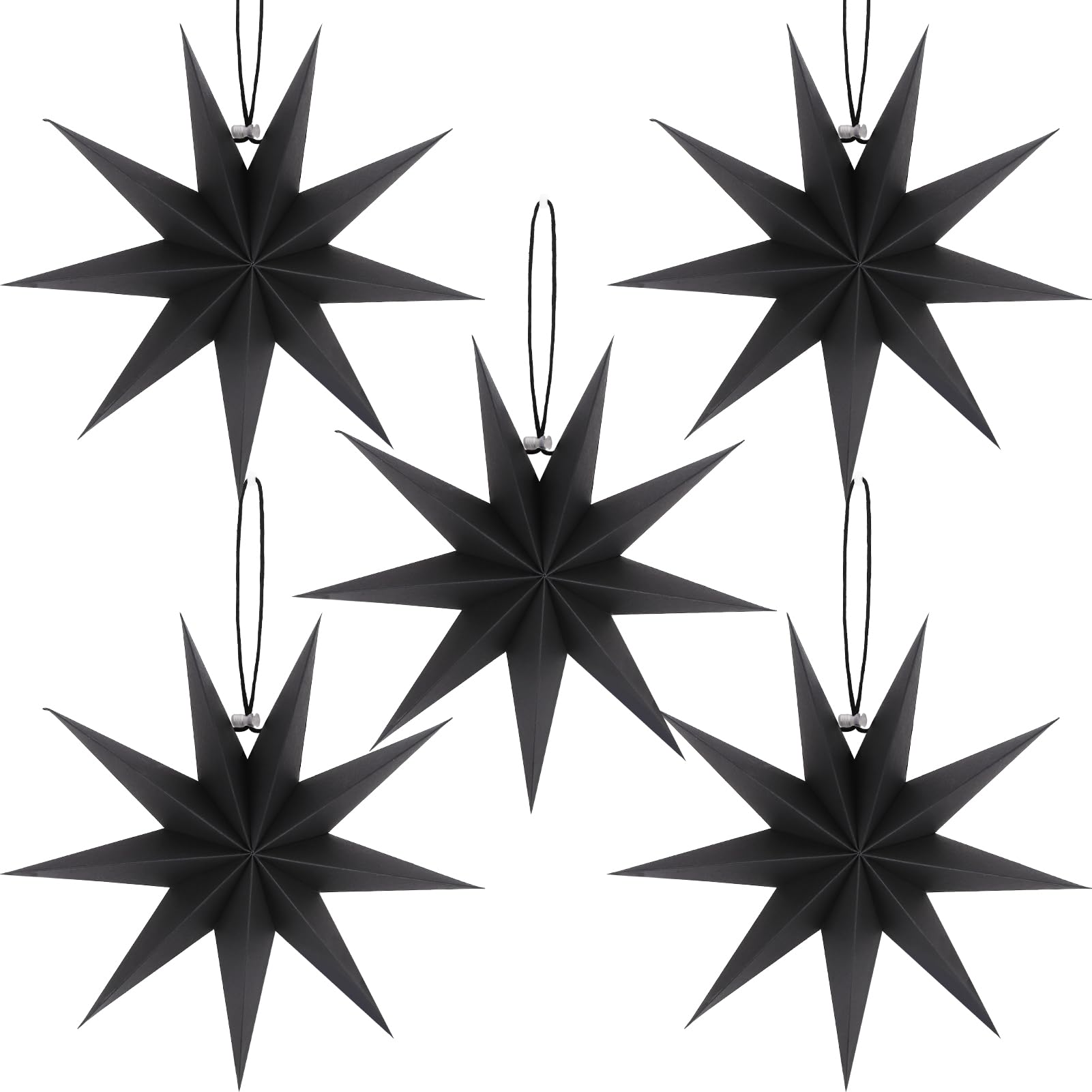 BestoFun5 PCS Black Paper Star Lanterns Hanging Stars Christmas Party Decorations Hanging Lampshade Christmas Wedding Birthday Christmas Home Party Decorations(12 Inch)