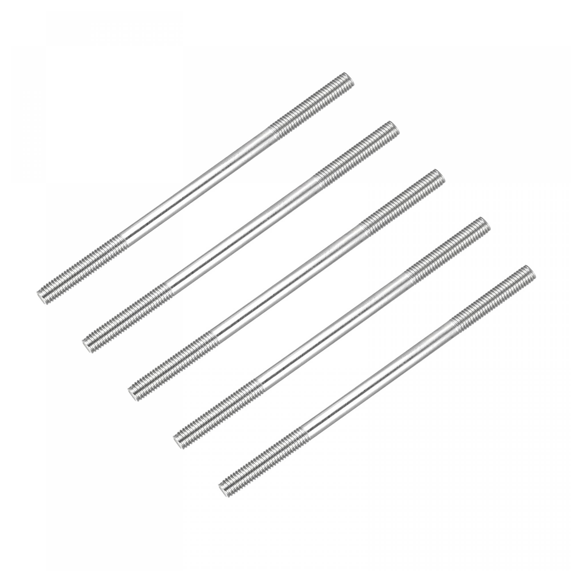 sourcing map Double Ended Stud Screws (M5 Thread 100mm Length) 5pcs, 304 Stainless Steel Dual Threaded Rod Bolts - for House Maintenance