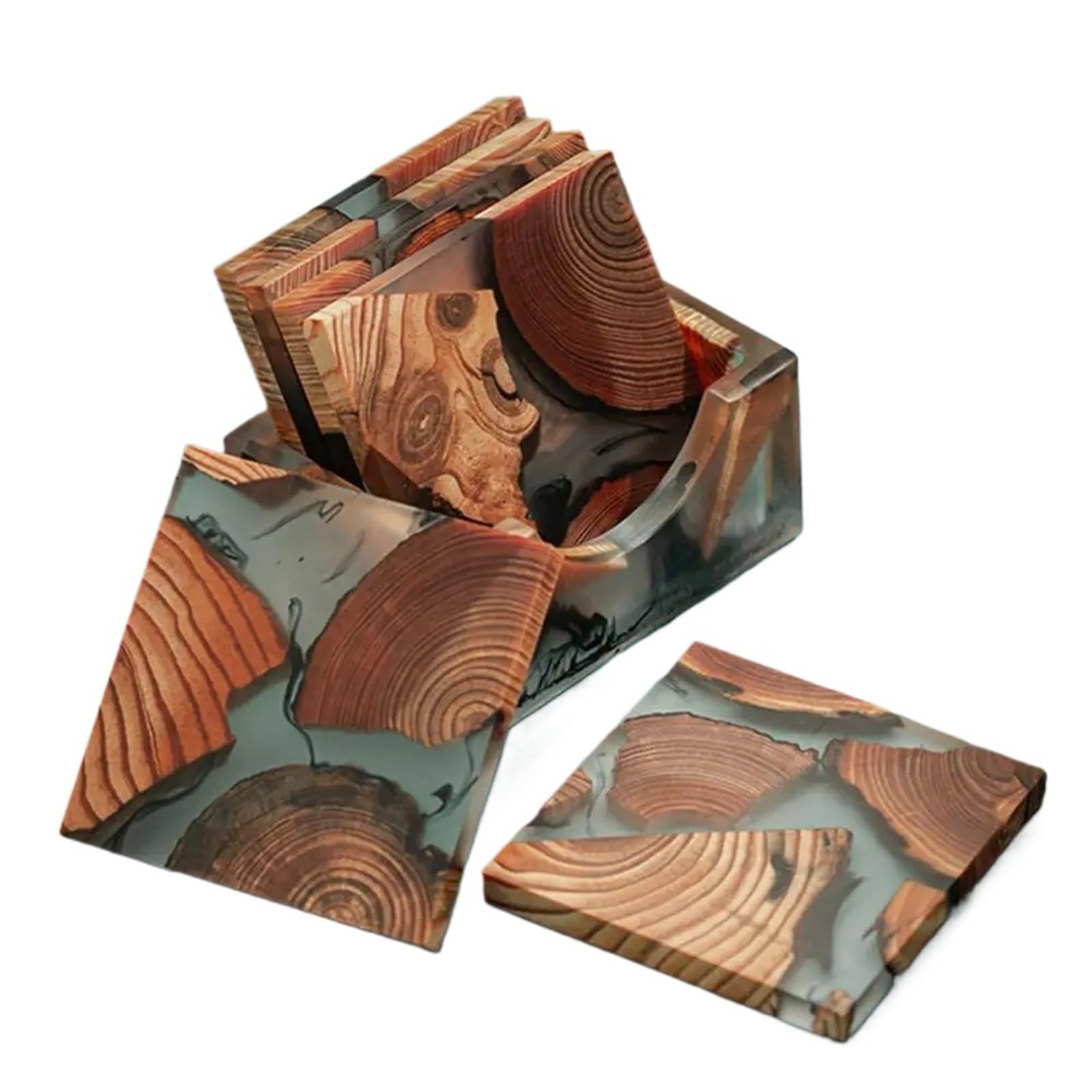 Posavasos de Madera 8 cm, Aislante Resina, Sencillo, for Tazas, Cocina, Vidrio, Resistente al Calor y a Las Quemaduras(6pcs Multi-Color)