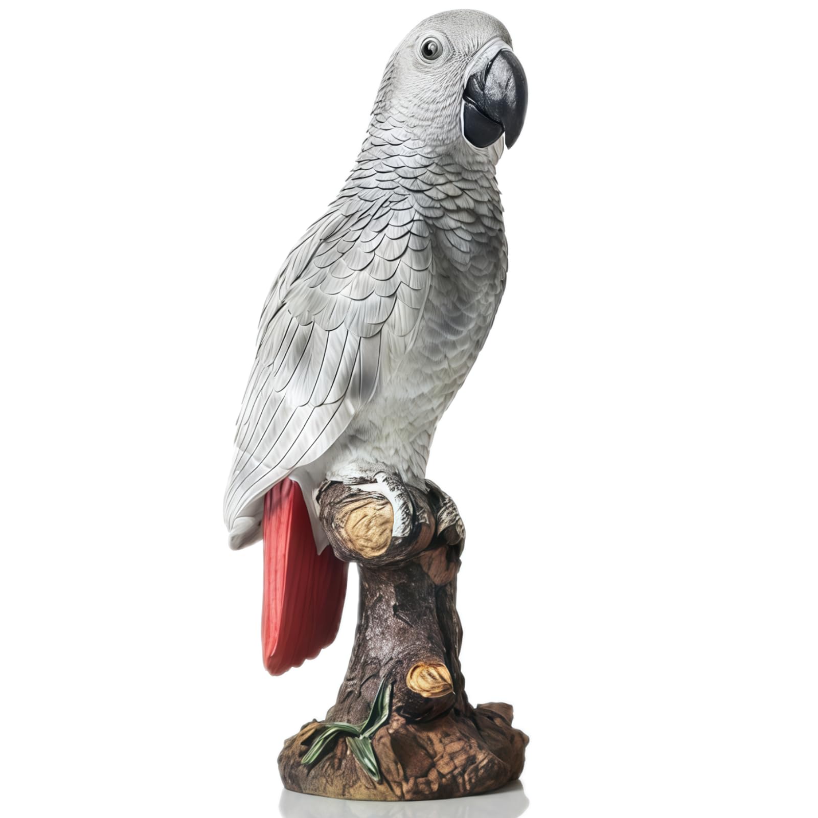 Figura Loro Yaco Gris de Cola Roja 32cm Estatua de Resina Ave