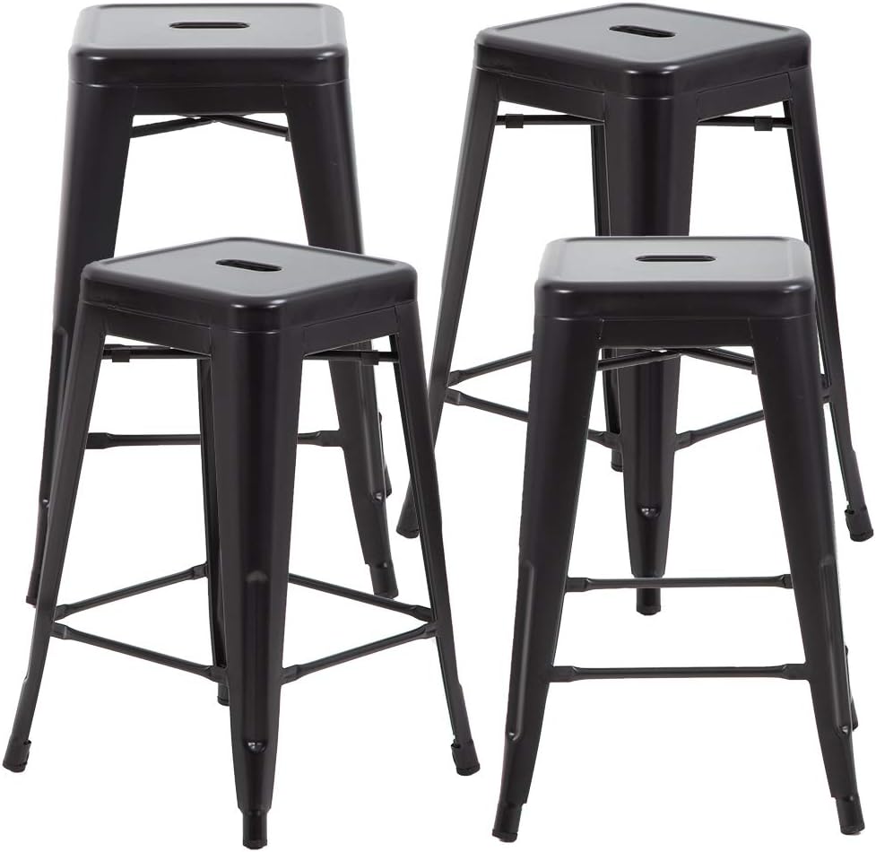 FDW Metal Bar Stools Set of 4 Counter Height Barstool 24 Inches Industrial Bar Chairs Patio Stool Stackable Backless Stool Indoor Outdoor Metal Kitchen Stools Bar Chairs