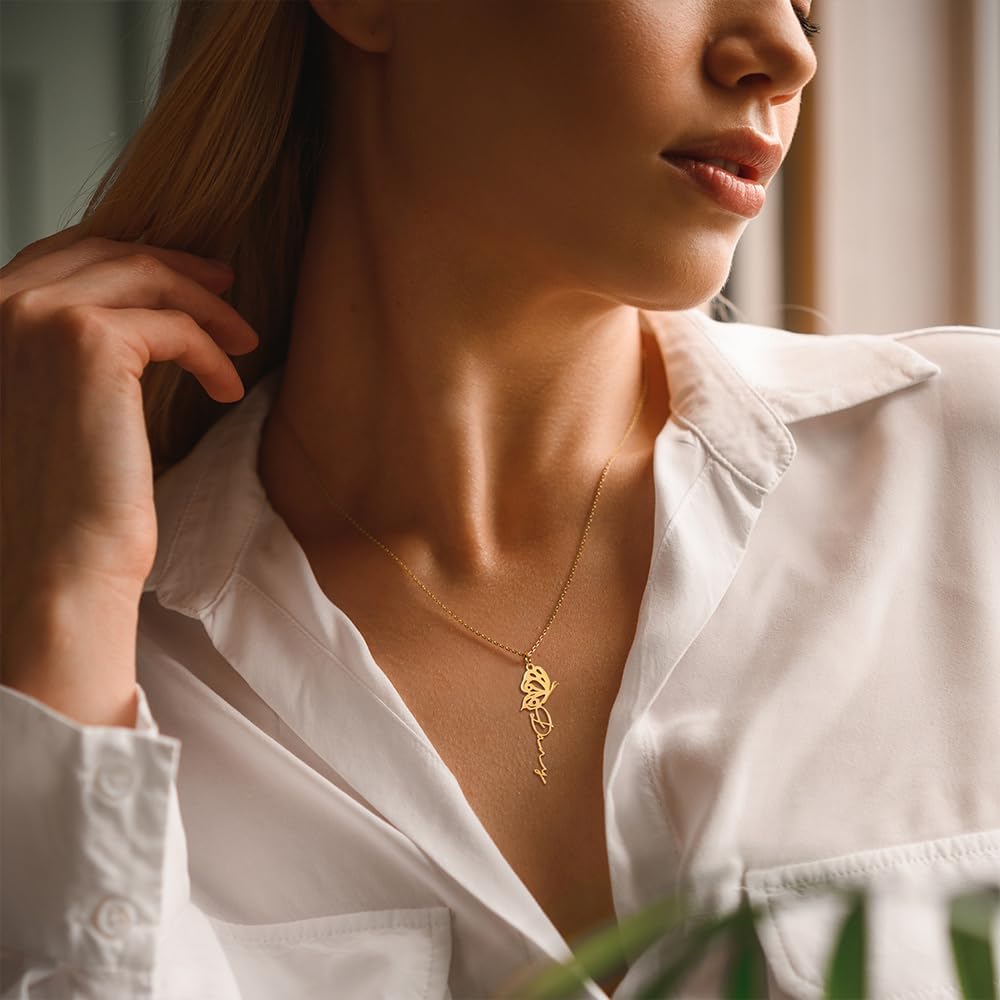 Birth Butterfly Necklace Custom Name Necklace Gift for Her Personalized Name Butterfly Pendant Gold Name Necklace Butterfly Jewelry Birthday Gift for Women Butterfly Name Necklace for Women Mom