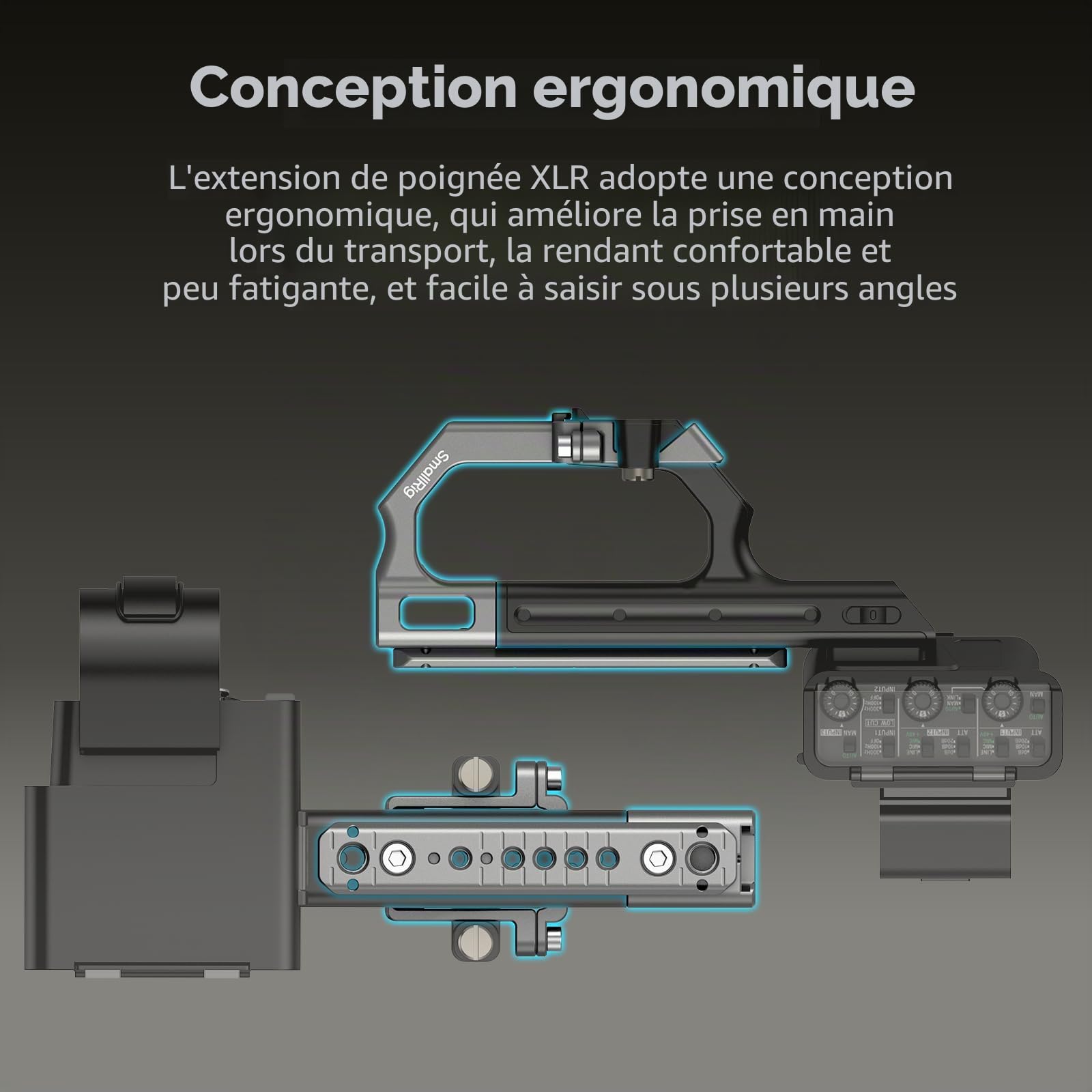 SMALLRIG Kit de Plaque Montage d'Extension pour Sony FX3 / FX30 Poignée XLR avec Griffe Froide, Structure HawkLock QR, avec Trous Filetés 1/4"-20 et Trous de Positionnement 3/8"-16 pour Arri - 4830