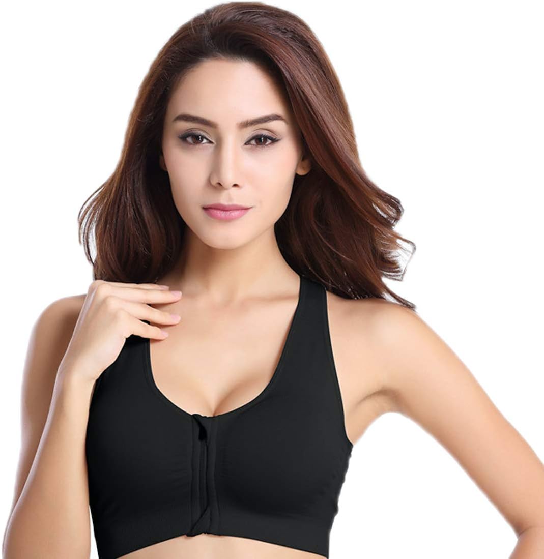 WSLCNWomen's Sports Bras Zip Front Padded Wireless Workout Yoga Bras Stretch