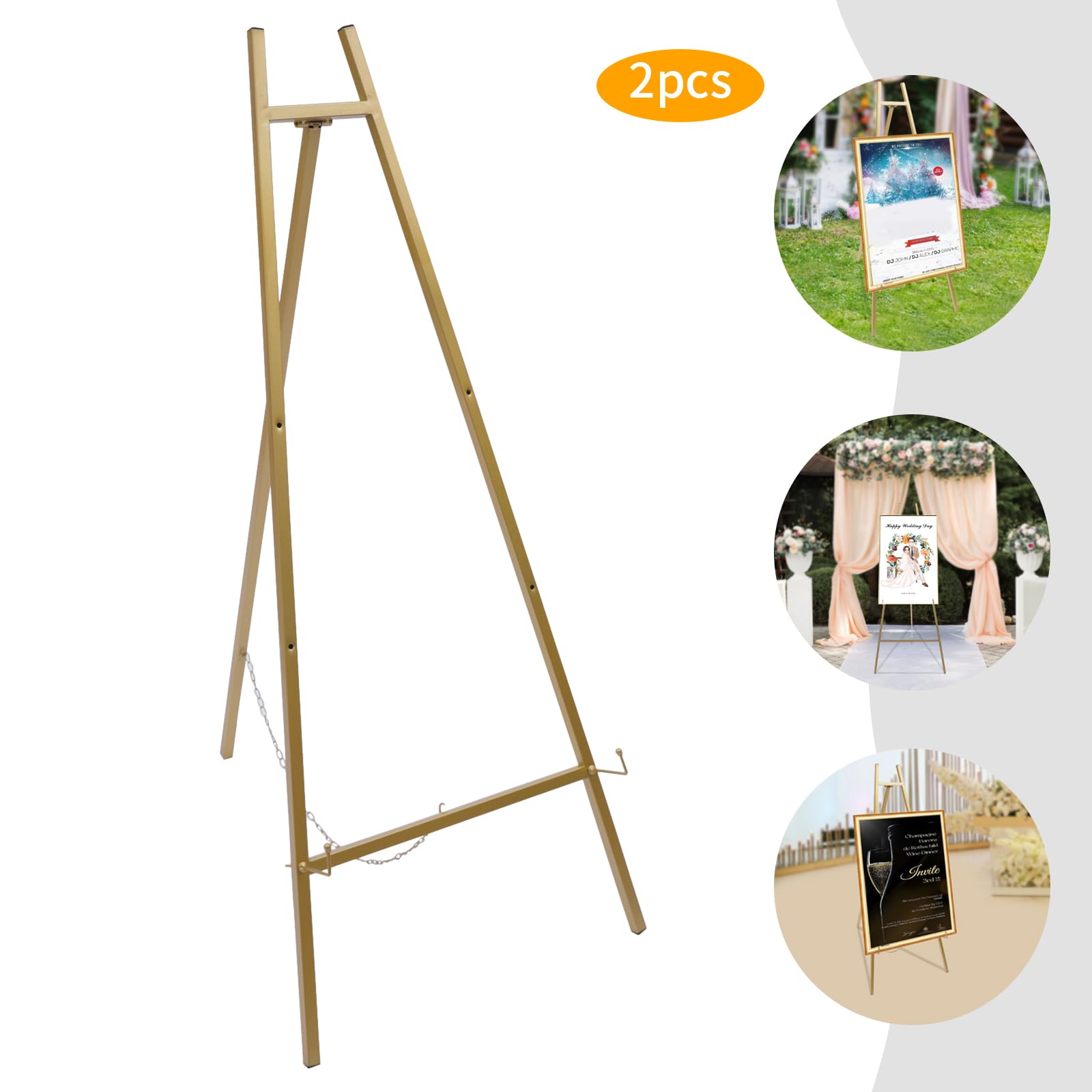 GRENTY Cavalletto dorato da 146 cm per cartello nuziale, 4 livelli di