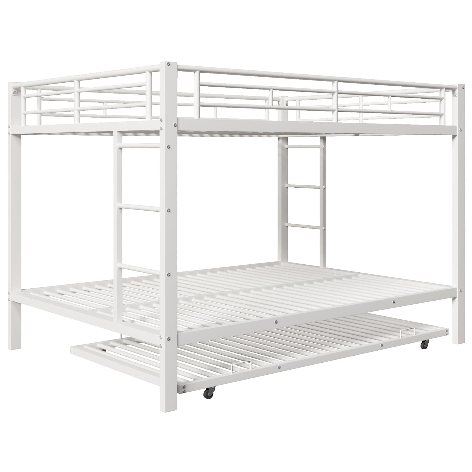Lit Superposé Enfant 140x200cm avec lit Gigogne 90x190,Lit Superposé 3 Places avec Sommier à Lattes Solide,Barrière Haute,Cadre en Fer,pour Enfants Adolescents(Blanc, 140x200)