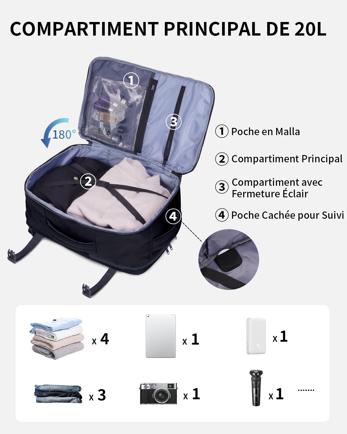 ECOHUB Bagages Cabine 40x20x25 Ryanair Sac a Dos Voyage Cabine Avion Bagage à Main Sac à Dos Ordinateur Portable 14 Pouces Homme Recyclable PET Ecologique Sous le Siège Sac Portatif 20L(Noir)