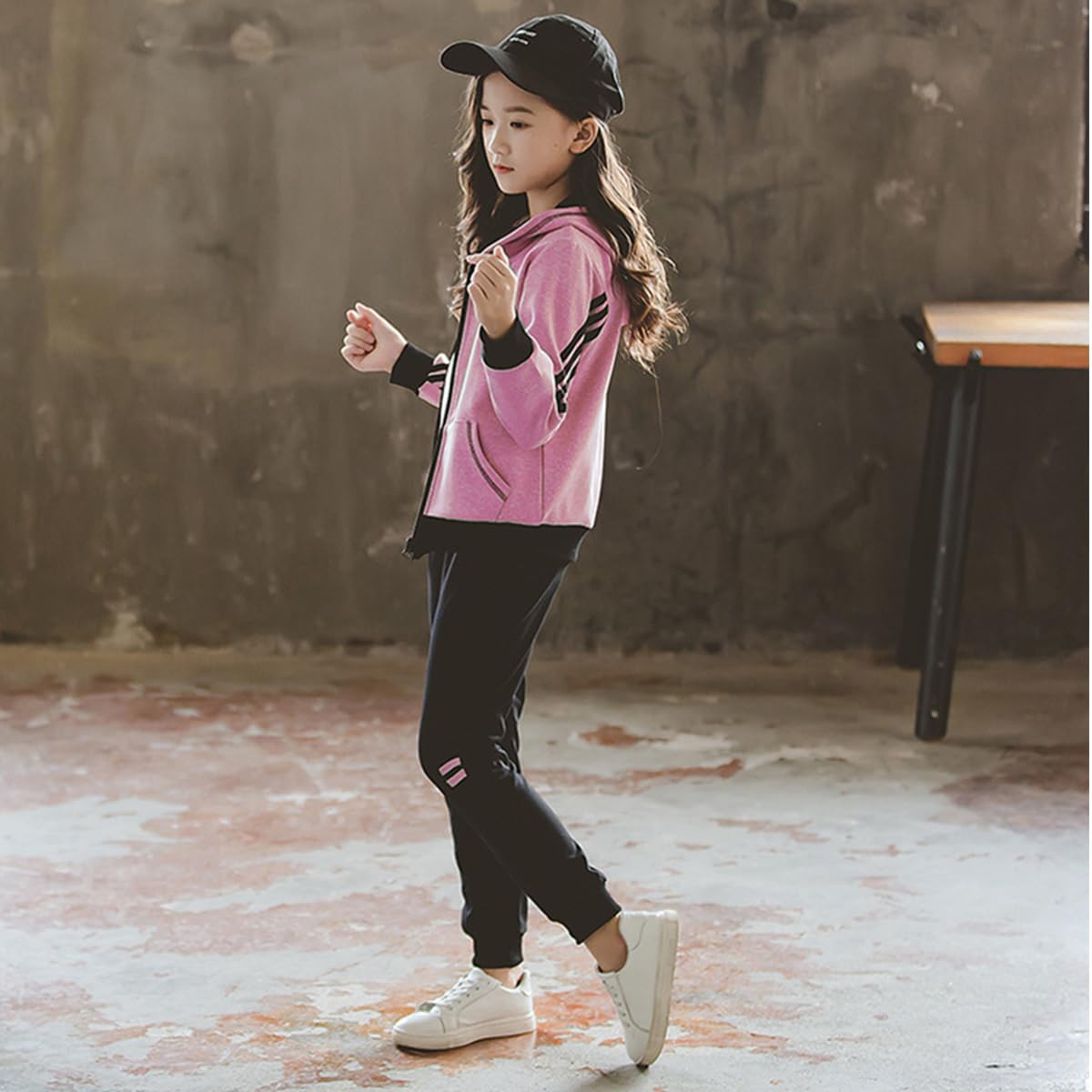 Linboo Kinder Trainingsanzug Mädchen Jogginganzug 2tlg Sportanzug Sweatjacke mit Kapuze und Sporthose