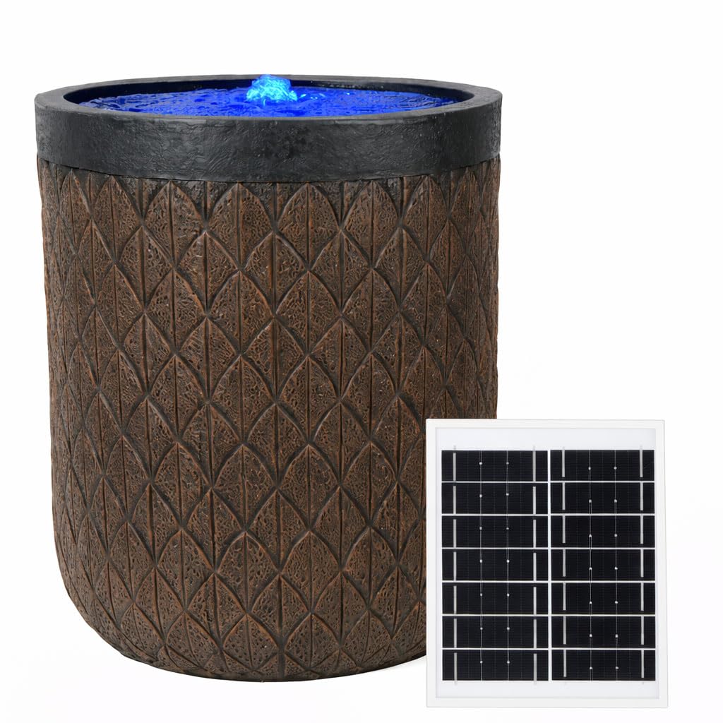 Gardenwize -Solar Powered Diamond Weave Water Feature with Battery Backup, Large Solar Garden Fountain with LED Lights, Outdoor Solar Water Feature with 4.5W Panel