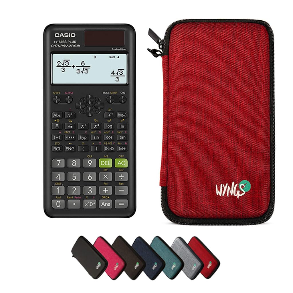 Casio fx-85ES Plus 2nd Edition con Funda Protectora WYNGS Rojo - Calculadora Científica - Paquete Básico