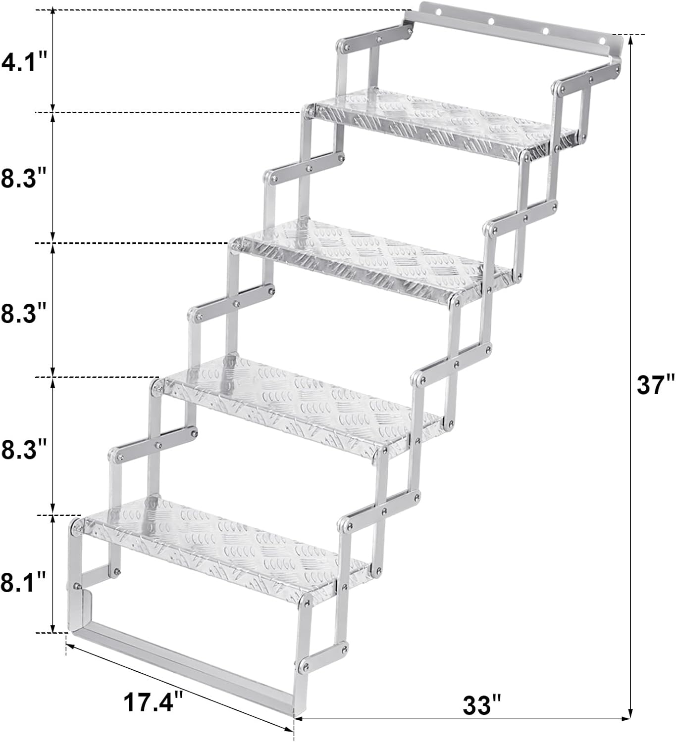 aluminum scissor stairs, 4 steps outdoor rv step ladder, 18" wide camper stair ladder with anti-slip surface, portable stairs for travel trailer, silver 4step