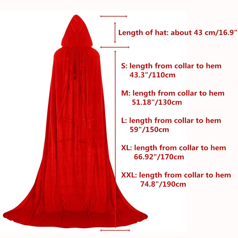 Proumhang Mantello con Cappuccio Lungo in Velluto Costume di Halloween Carnevale Natale Capo Masquerade Rosso