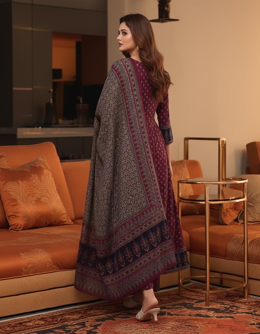 ANNI Designer Ensemble Kurta Anarkali pour femme en pur coton avec dupatta et plazzo – Ensemble de costume imprimé à la main | Robe élégante | Ensemble Kurta en coton pour femme