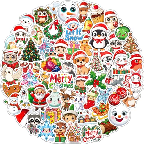 100PCS Christmas Stickers, Non-Repeating Vinyl Waterproof Holiday Stickers, Christmas Party Favors, Stocking Stuffers for Kids Toddlers Teens Boys...