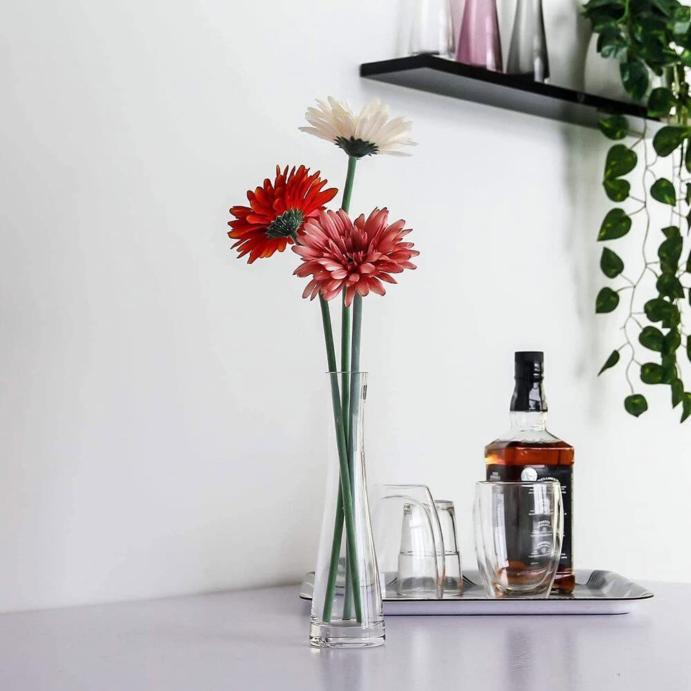 Hand-Made Blown Art Bud Glass Vase Empty Refillable Small Glass Vase Single Stem Vase for Flower and Office Bud Home Decor (25cm-Clear) - Image 4