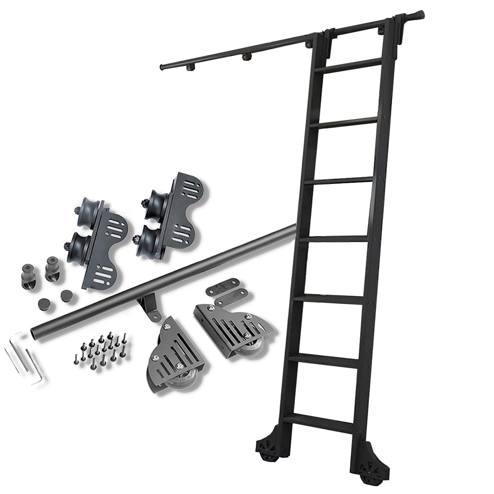 Kit de herrajes para escalera móvil retráctil con ruedas y riel de acero de 7m